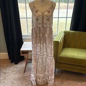 SHEIN White and Brown Maxi Sundress